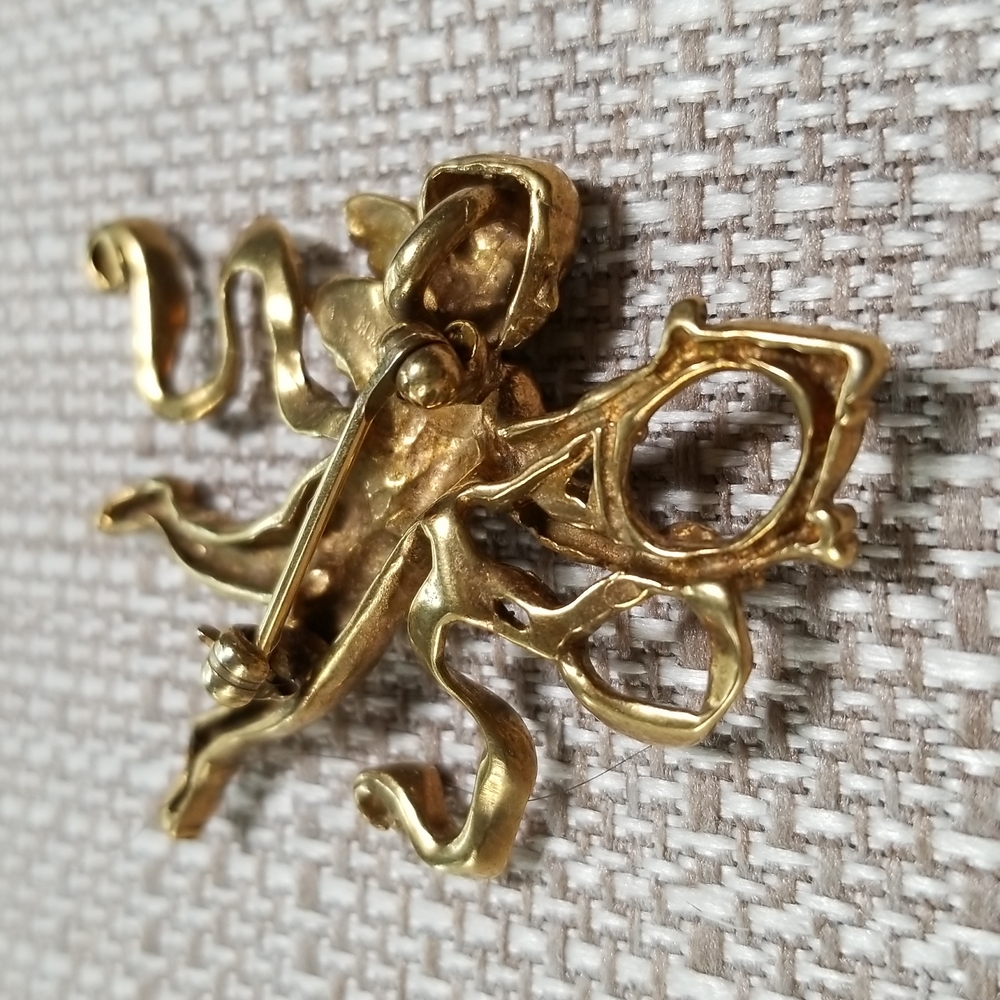 MMA RARE! 1982 Cherub Winged Angel Victorian Revival Gold-plated Brooch - Picture 10 of 11